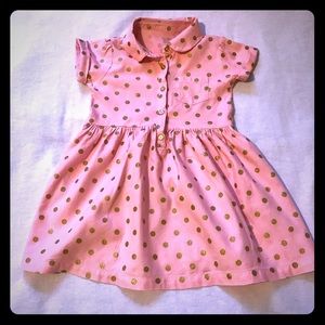 Pretty pink dress with gold polka dots.